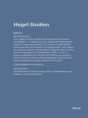 cover image of Hegel-Studien Band 31
